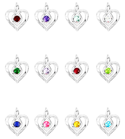 Sterling Silver Diamond & Gemstone Heart Pendant