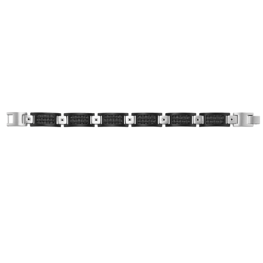 Steel and Black Leather Diamond Bracelet 1/10 ctw