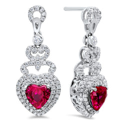 Silver created ruby earrings