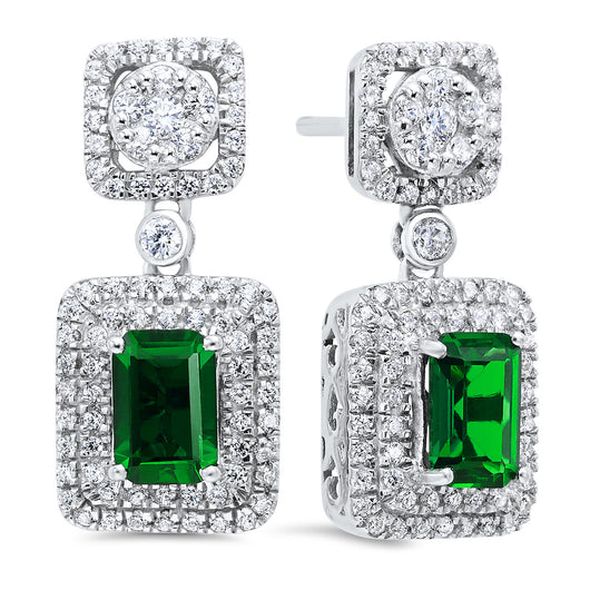 Silver Created Emerald Earrings
