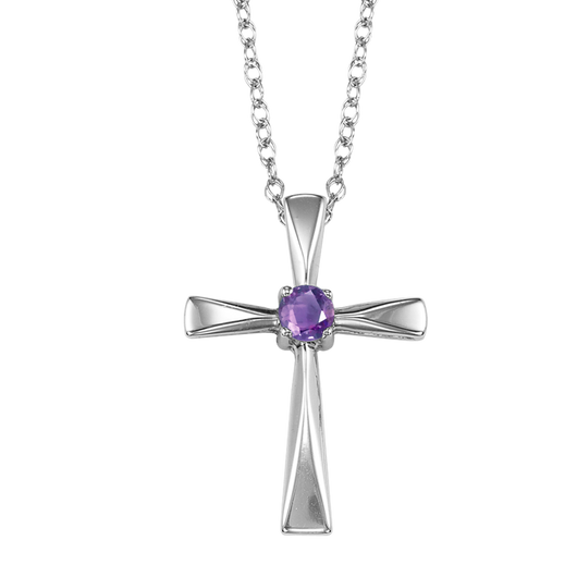 Silver Cross Necklace with Gemstone Center
