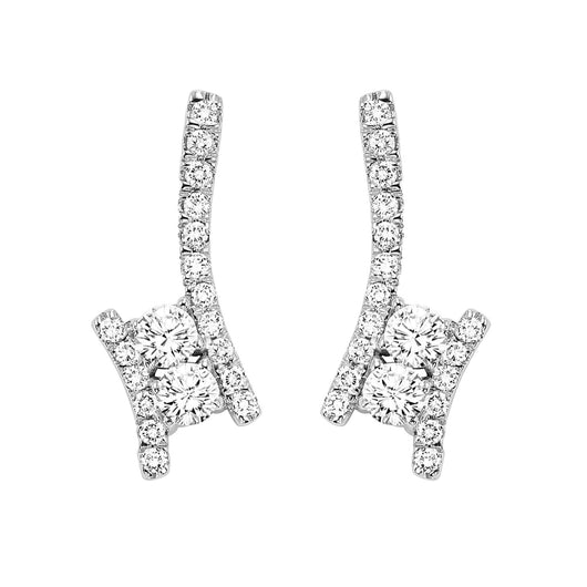 TwoGether Silver Diamond Two Stone Earrings 1/2ctw