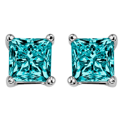 10kw Princess Cut Blue Diamond Studs