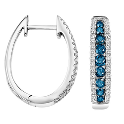 14K  Blue & White Diamond Earrings 1 ctw